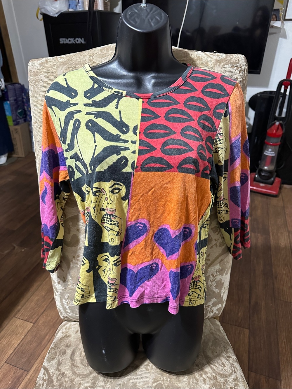Women's Multi-Color Patchwork Graphic  vintage top
